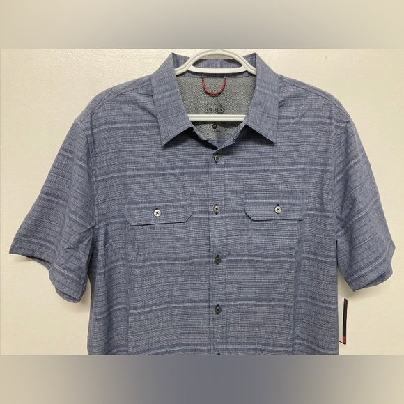 Flag & Anthem Mens Plaid Shirt Button Up Medium Blue Navy Stretch Lightweight - Picture 6 of 13